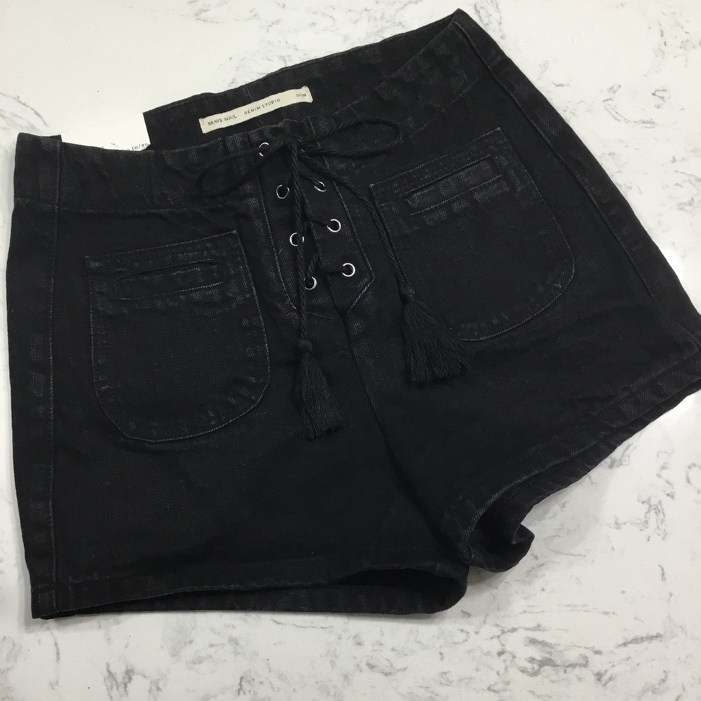 Brave Soul Denim Studio Mindy High Waisted Lace up Shorts Black 10/38 - Picture 8 of 11
